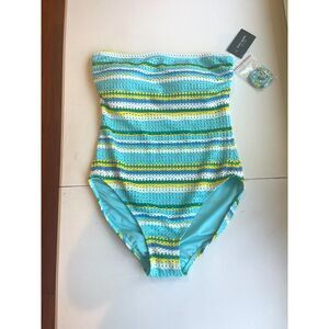 NWT Kate Spade Swim Women's Swimsuit One Piece Sz M Striped 'Riviera' Blue Green